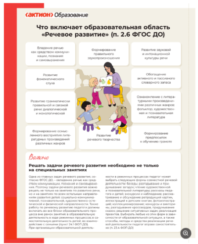 Памятка для педагогов «Что включает образовательная область "Речевое развитие"»